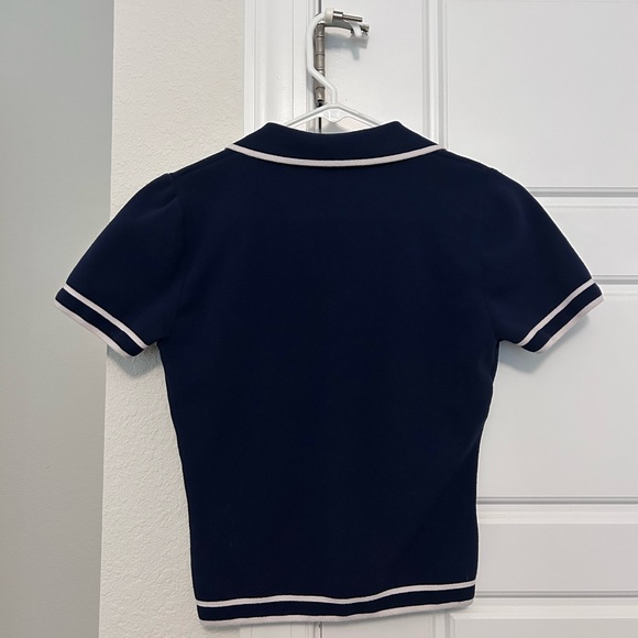 Bailey 44 Navy Knit Button-Front Top with White Trim - Picture 2 of 2